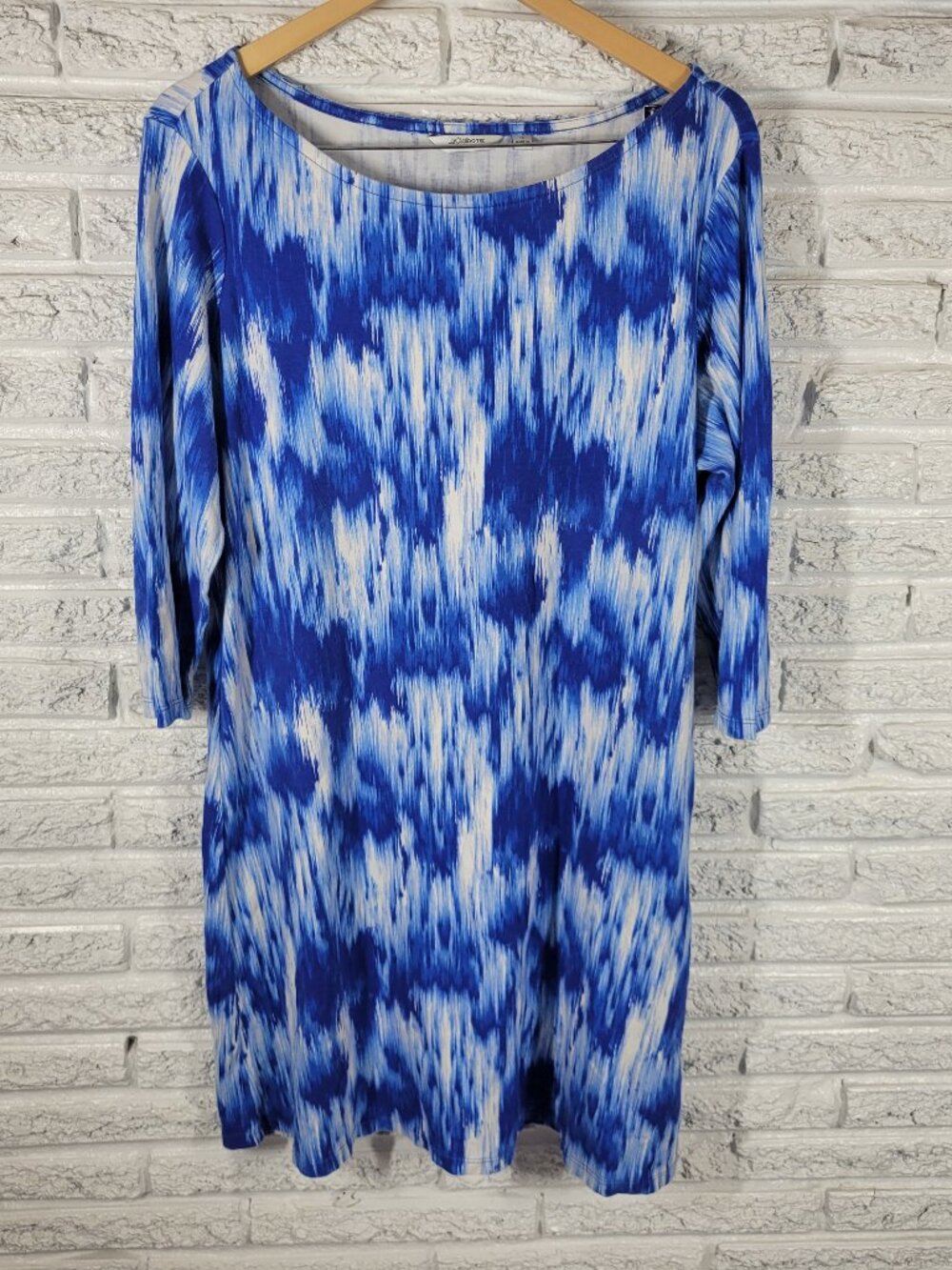 Liz Claiborne Shirt Dress 1X Plus Size Blue White Watercolor Cotton WAT98E